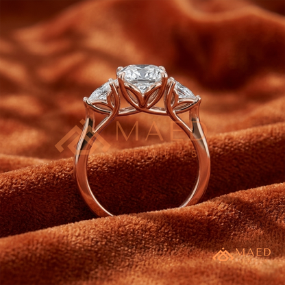 Oval Cut Engagement Ring with Pear Side Stones in Silver, 14K Gold, & 14K Rose Gold