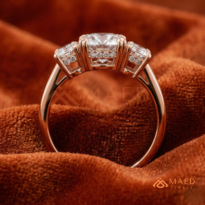 Three-Stone Oval Diamond Simulant Ring (14k White, Yellow, Rose Gold & Sterling Silver)