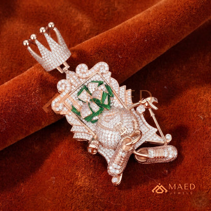 Iced Out King of Cash Throne Pendant - 14K Gold, Rose Gold & Silver Hip Hop Jewelry