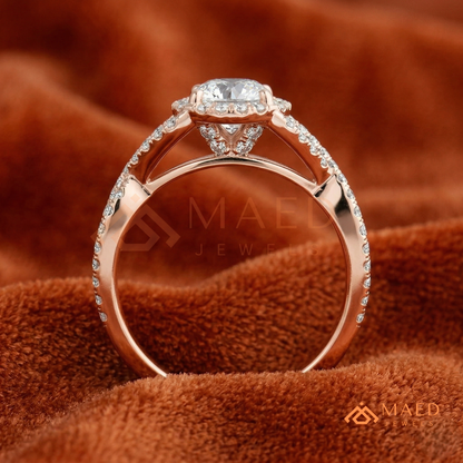 Entwined Infinity Halo Diamond Simulant Ring in 14K Yellow Gold, Rose Gold & Silver
