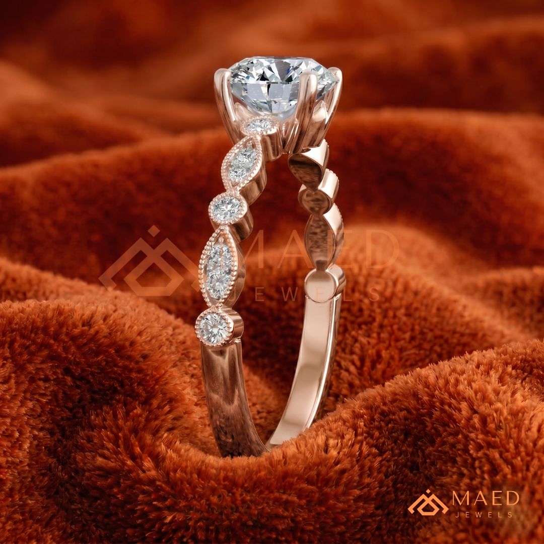 merald Cut Diamond Simulant Vintage Milgrain Ring (14k Gold & Sterling Silver)