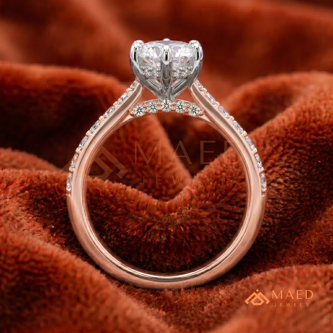Vintage Marquise Cut Pavé Engagement Ring in Gold, Rose Gold  & Silver