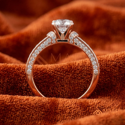 Classic Round Brilliant Solitaire Engagement Ring with Pavé Band