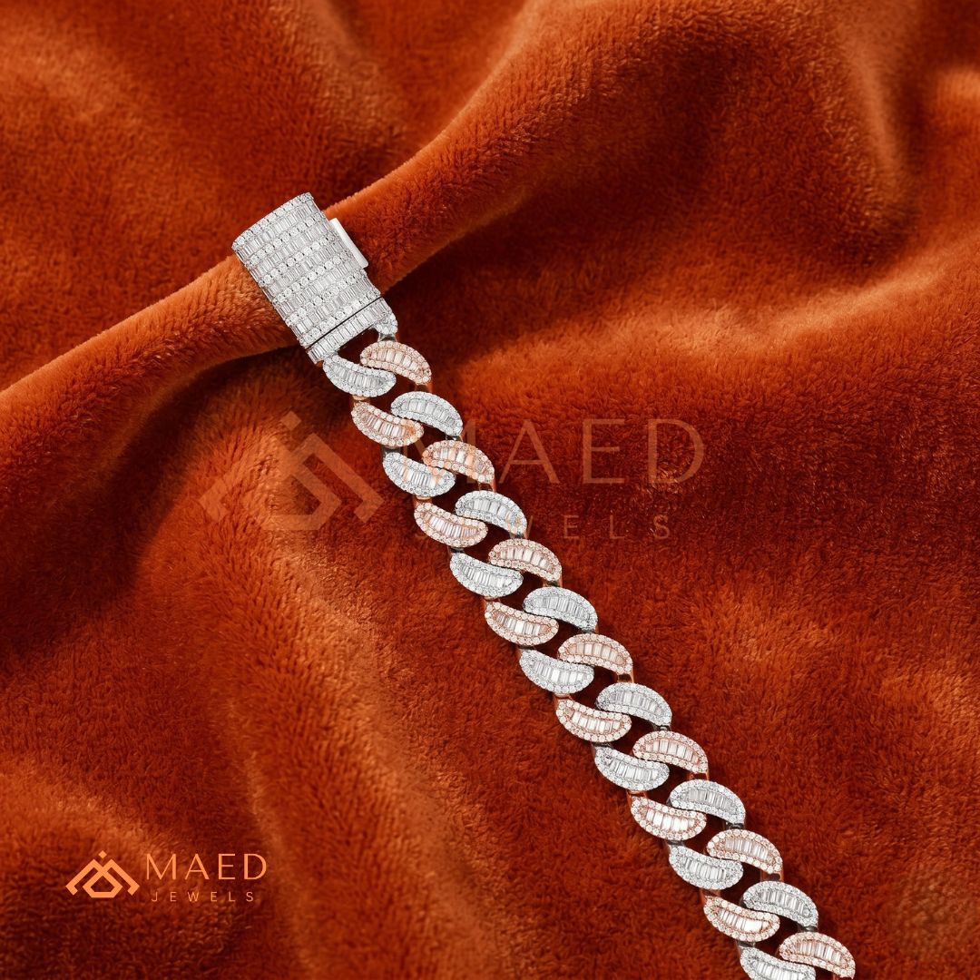 Iced Baguette Cuban Link Bracelet – 925 Silver, Gold & Rose Gold