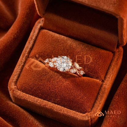 Nature Inspired Round Cut Moissanite Engagement Ring, Marquise Diamond Vine Leaf Wedding Ring in Silver, 14K Gold & Rose Gold