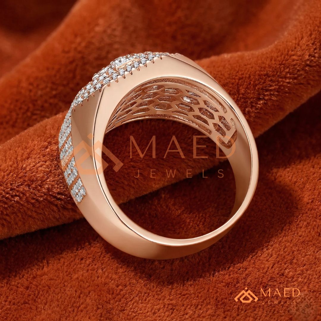 Men's Iced-Out Dollar Sign Signet Ring | Sterling Silver, 14K Gold & Rose Gold