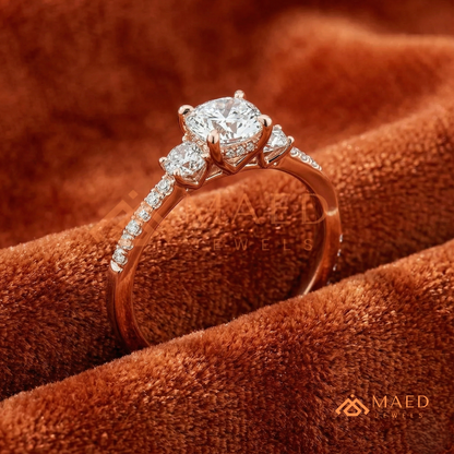 Classic 3-Stone Twisted Pavé Diamond Simulant Ring in Gold, Rose Gold & Silver