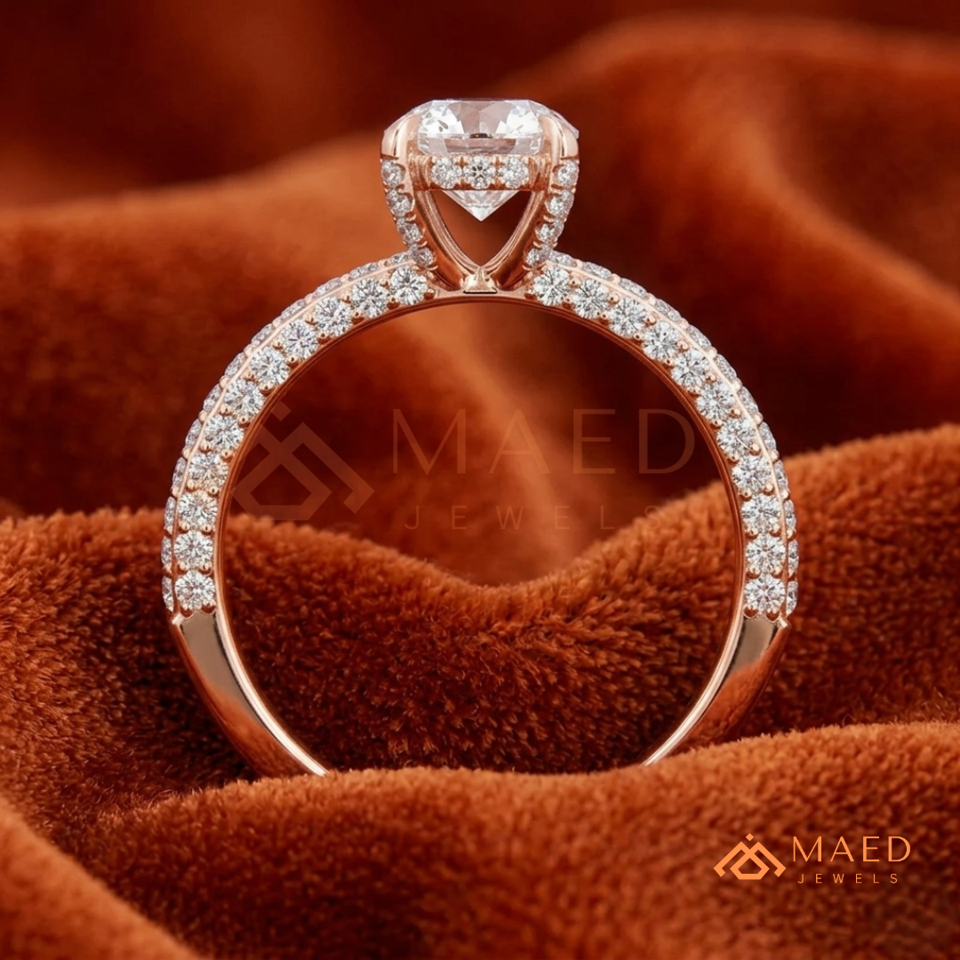 Marquise Cut Solitaire Pave Engagement Ring - Sterling Silver, 14K Gold, or 14K Rose Gold