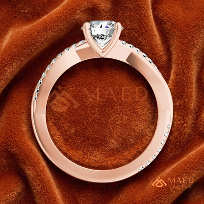 Marquise Cut Engagement Ring with Twisted Pavé Band | 14K Gold, Rose Gold & Silver