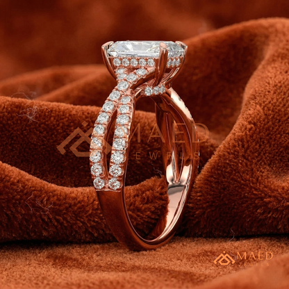 Nature-Inspired Radiant Cut Three-Stone Engagement Ring with Thorn Band in Silver, 14K Gold & Rose Gold
