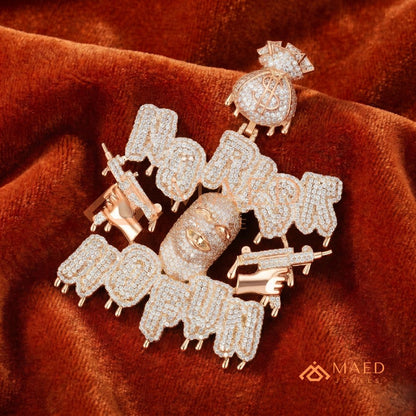 Iced Out "No Risk No Fun" Pendant - 14K Gold, Rose Gold & Silver Hip Hop Jewelry