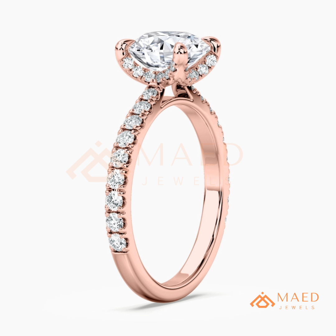 Classic Round Cut Solitaire Engagement Ring with Pavé Diamond Band