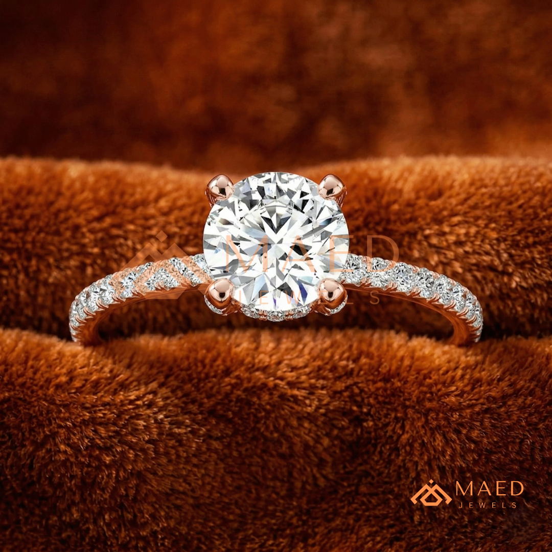 Classic Solitaire Engagement Ring with Pavé Band