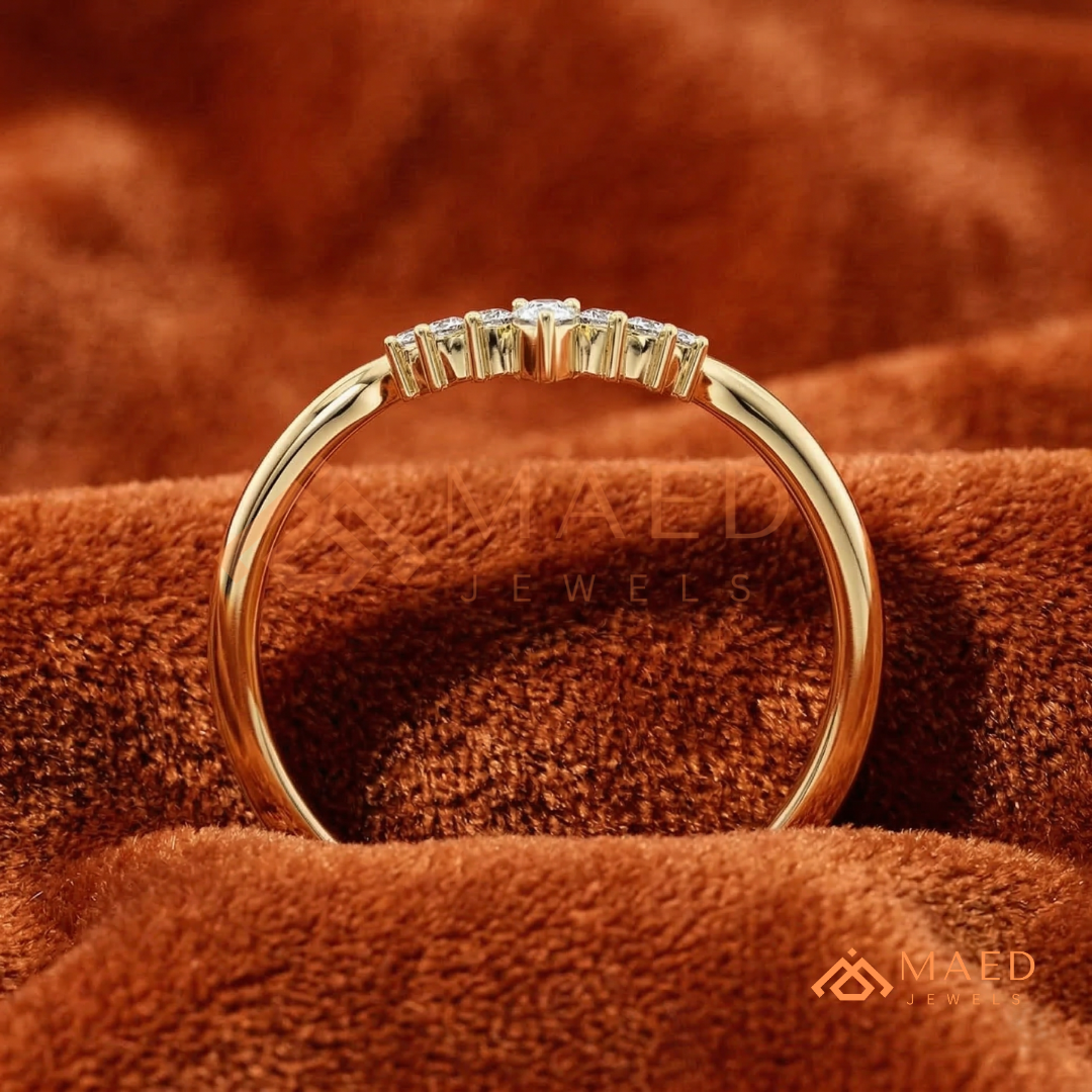 Pear and Round Cluster Curved Stackable Anniversary Ring – Silver, Yellow & Rose Gold