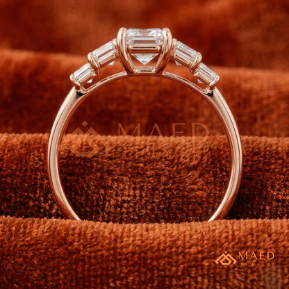 Five-Stone Emerald Cut Diamond Simulant Ring (14k White, Yellow, Rose Gold & Sterling Silver)