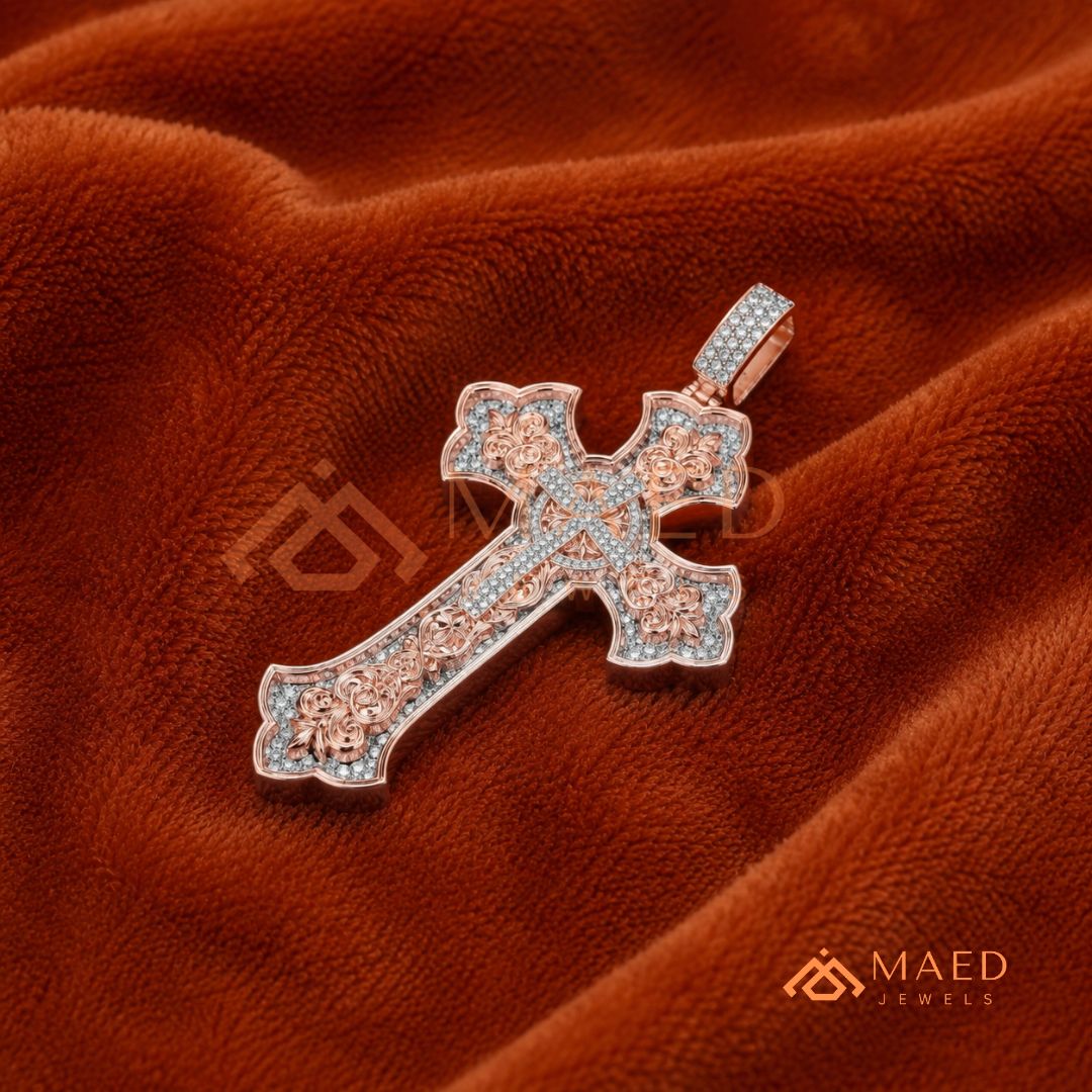 Royal Baroque Diamond Cross Statement Pendant | Silver, 14K Yellow & Rose Gold