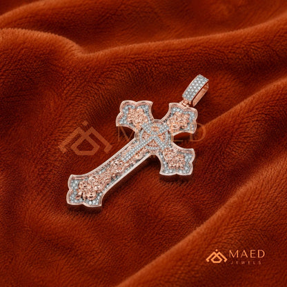 Royal Baroque Diamond Cross Statement Pendant | Silver, 14K Yellow & Rose Gold
