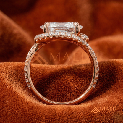 East-West Oval Cut Halo Engagement Ring | Bypass Pavé Band in 14K Gold, Rose Gold & Sterling Silver