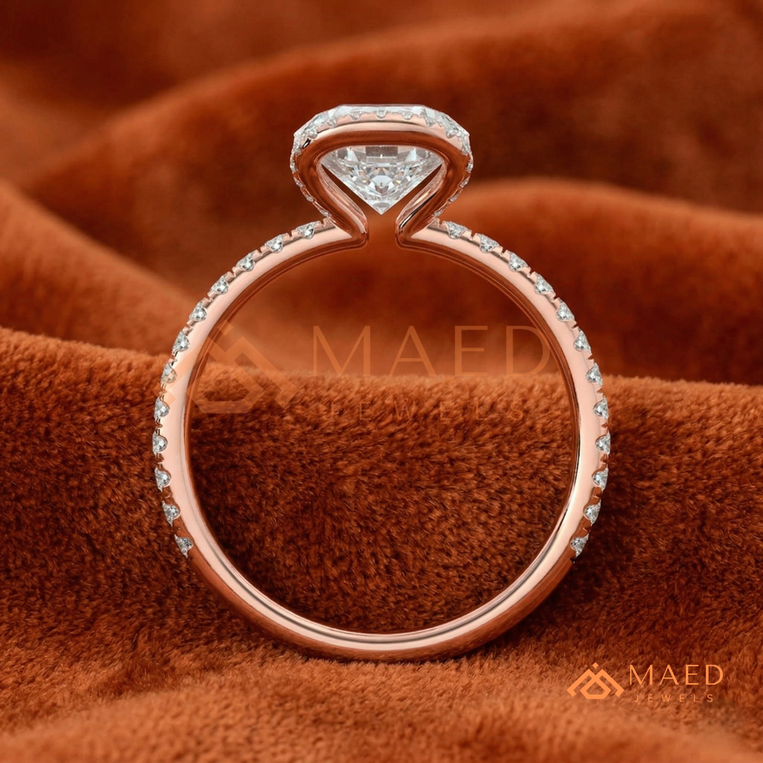 Modern Round Cut Open Arc Halo Engagement Ring in 14K Gold, Rose Gold & Silver