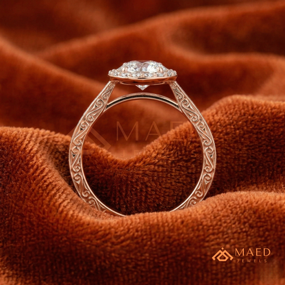 Vintage Milgrain Halo Diamond Simulant Ring in 14K Yellow Gold, Rose Gold & Silver