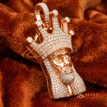 Iced Out King Jesus Head Statement Pendant | Silver, 14K Yellow & Rose Gold