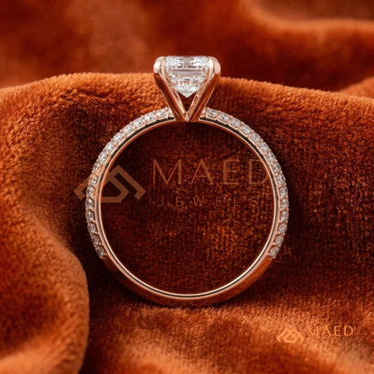 Emerald Cut Engagement Ring with Multi-Row Pavé Band in Silver, 14K Gold, & 14K Rose Gold