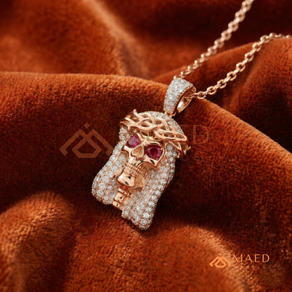 Fully Flooded Skull Jesus Piece Charm – Crown of Thorns Hip Hop Pendant