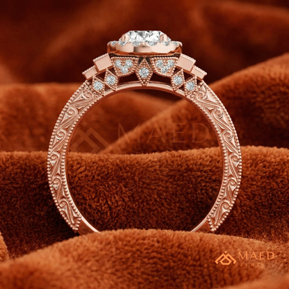 Heirloom Oval Halo [Gemstone Type] Ring with Filigree Band in 14K Gold, Rose Gold & Silver