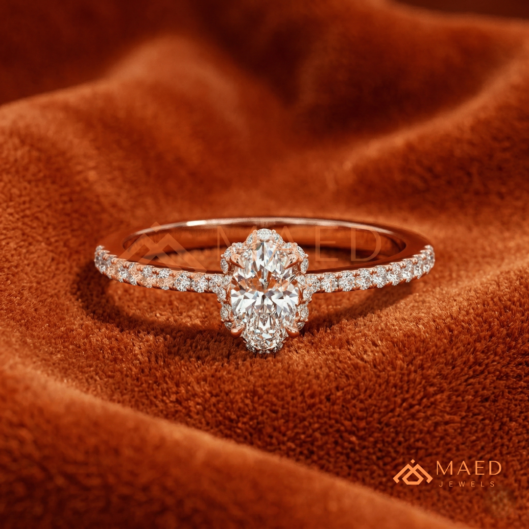 Vintage Oval Cut Halo Engagement Ring in 14K Gold, Rose Gold & Silver
