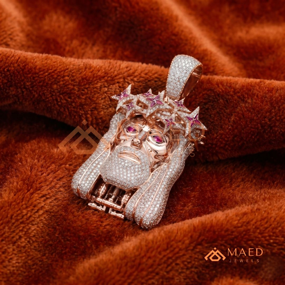 Fully Flooded Jesus Head Statement Charm – Crown of Thorns Hip Hop Pendant