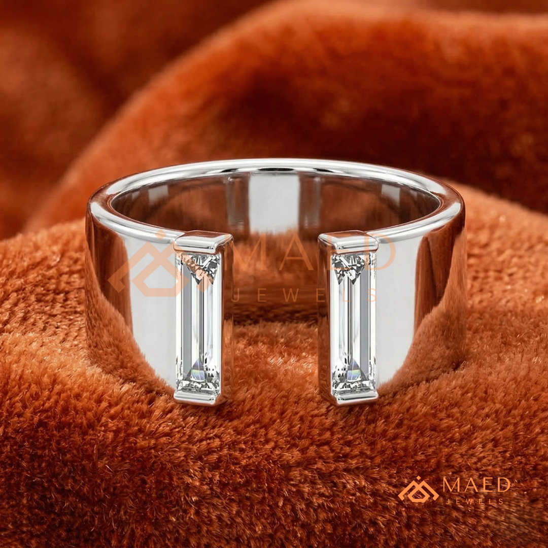 Minimalist Two-Stone Open Cigar Ring – Silver, 14K Yellow & Rose Gold