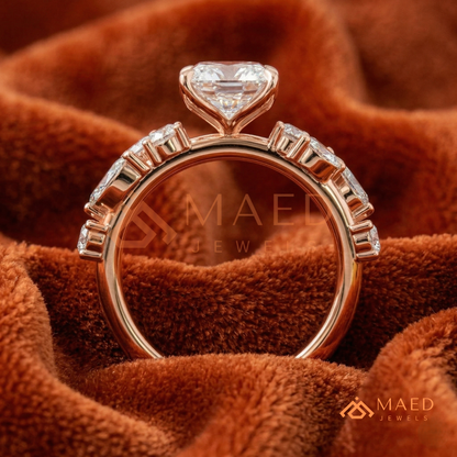 Asymmetric Oval Cut Cluster Engagement Ring | Marquise Leaf Vine Band