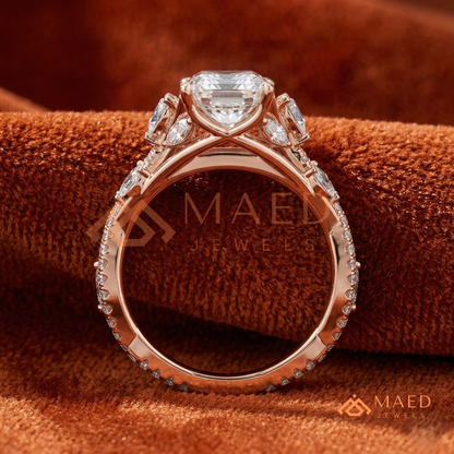 Radiant Cut Engagement Ring with Marquise Cluster Band in Silver, 14K Gold, & 14K Rose Gold