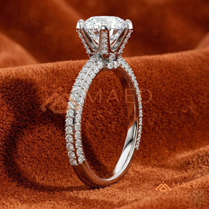 Oval Cut Engagement Ring | Triple Row Micro Pave Band in 14K Gold & Sterling Silver