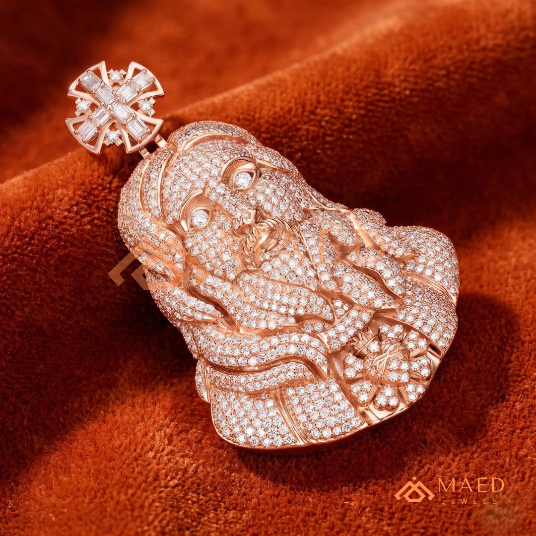 The Sovereign Sacred Heart Piece | Fully Encrusted Jesus Bust Cross Pendant