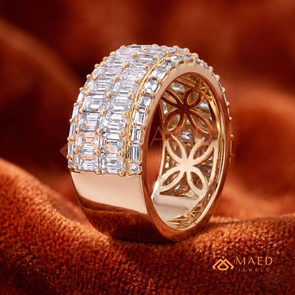 Multi-Row Emerald Cut Diamond Eternity Band in Silver, 14K Yellow & Rose Gold