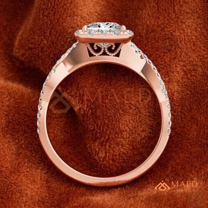 Infinity Twist Princess Cut [Gemstone Type] Halo Ring in 14K Yellow Gold, Rose Gold & Silver