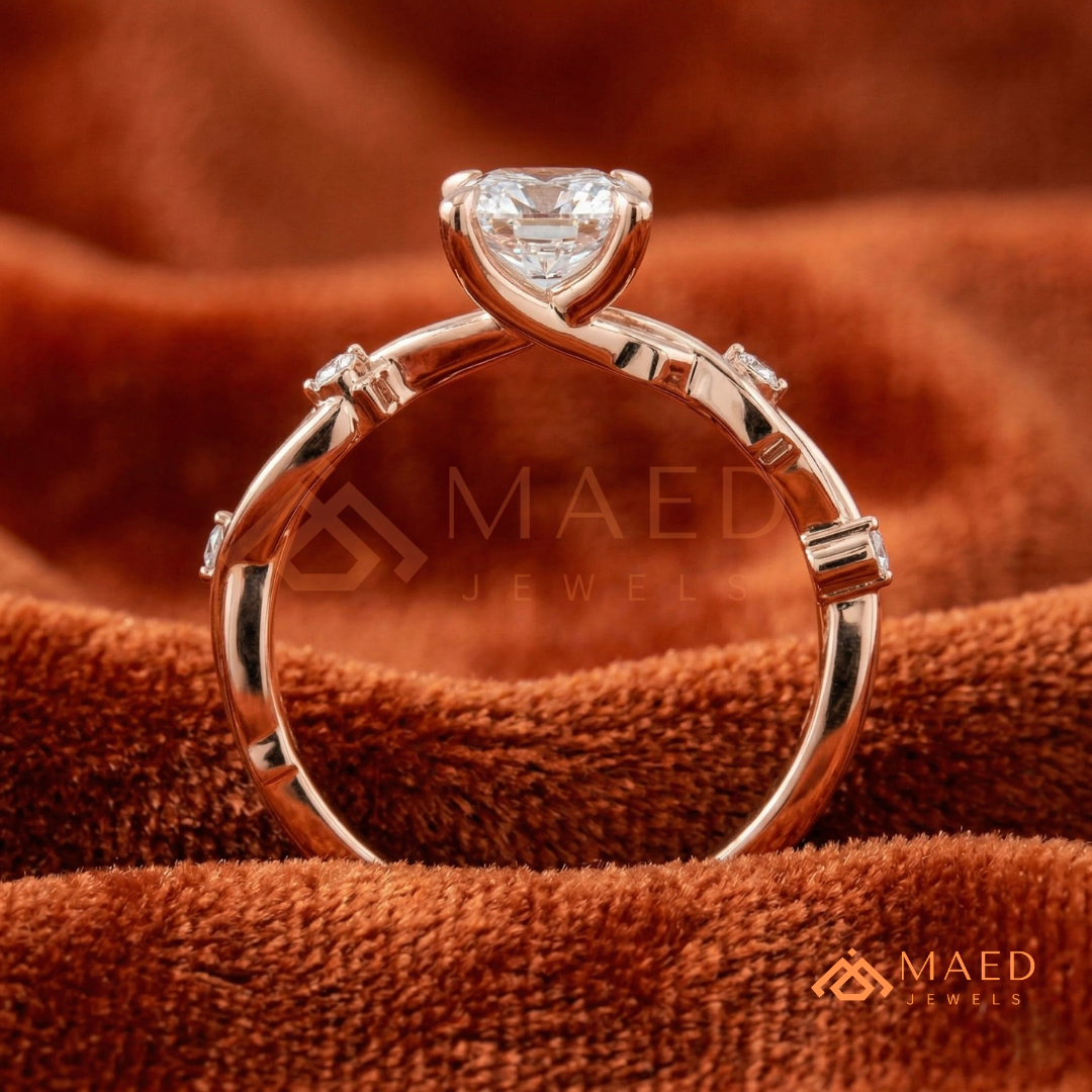 Enchanted Vine Radiant Cut Ring | Nature-Inspired Branch Wedding Band | 14K Gold, Rose Gold & Sterling Silver
