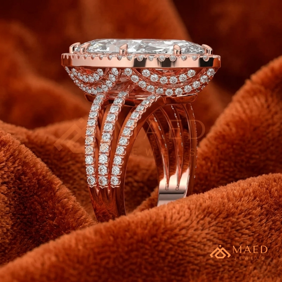 Classic Oval Cut Solitaire Engagement Ring with Split Shank Pave Band in Silver, 14K Gold & Rose Gold