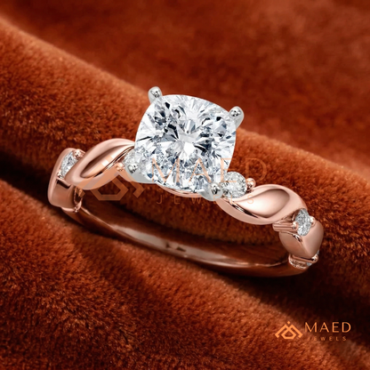 The Willow Cushion Cut Twisted Band Ring – Silver, 14K Yellow & Rose Gold