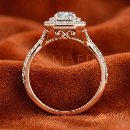 Radiant Cut Double Halo Engagement Ring with Twisted Band | 14k White Gold 14k Rose Gold,14K GOLD