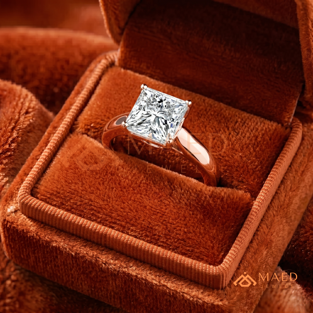 Princess Cut Solitaire Engagement Ring in 14K Gold, Rose Gold & Sterling Silver | Classic Tapered Band Promise Ring for Women