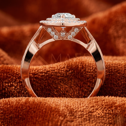 Double Halo Pear Cut Engagement Ring with Twisted Pave Band