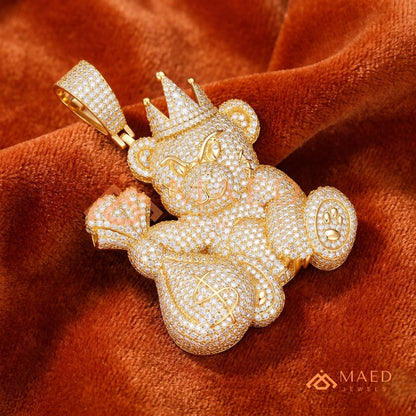 Fully Flooded 3D Money Bear Charm – Rich Teddy Stacks Pendant