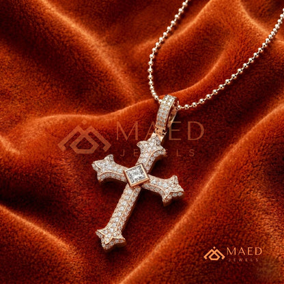 The Monarch Princess-Cut Cross | Royal Fleur-De-Lis Pave Crucifix Pendant