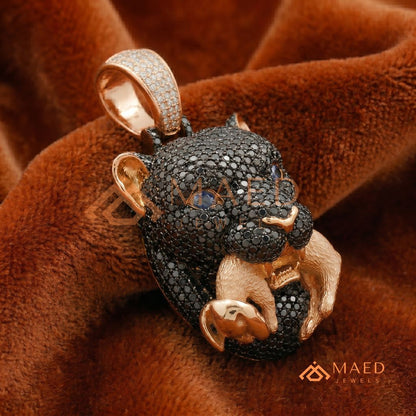 Black Diamond Panther Head Pendant in Sterling Silver, 14K Gold & Rose Gold