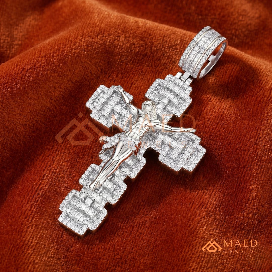 Crucifix Cross Pendant – Baguette & Micro Pave Hip Hop Necklace