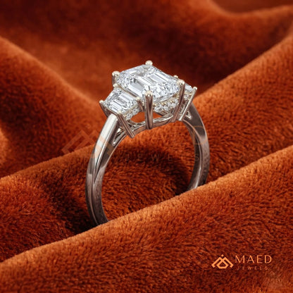 Classic Oval Cut 3-Stone Engagement Ring with Trapezoid Side Gems