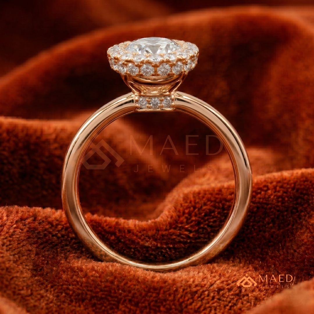 Classic Oval Cut Halo Engagement Ring in 14K Gold, Rose Gold & Silver