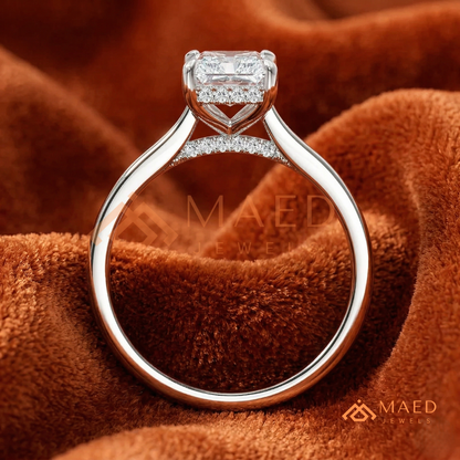 Classic Radiant Cut Solitaire Engagement Ring with Hidden Halo in Silver, 14K Gold & Rose Gold